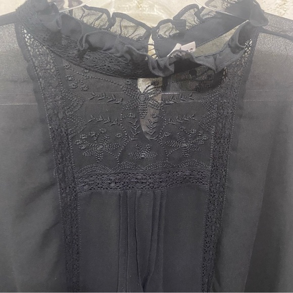 ASOS Black Sheer Floral Embroidered Open Sleeve Top - Picture 2 of 6